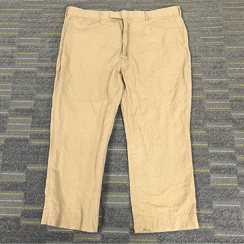 Polo Ralph Lauren Linen Blend Pants Mens 40x26 Beige Tan Classic Chino Hemmed